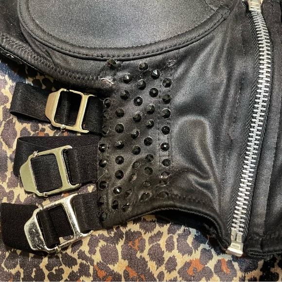 Studded Black Rhinestone Bustier Buckle Crop Top - Picture 4 of 16